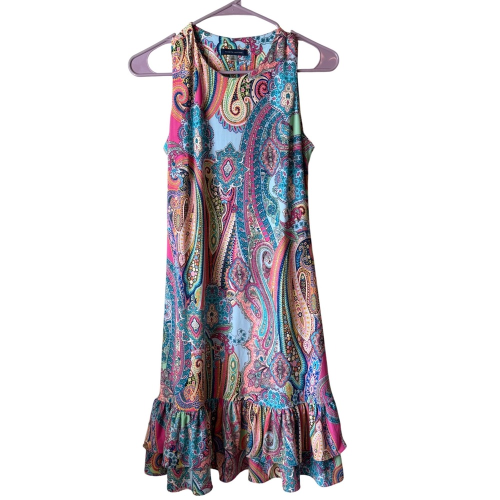 Tommy Hilfiger Womens Paisley Sleeveless‎ Ruffle Hem Shift Dress Multicolor